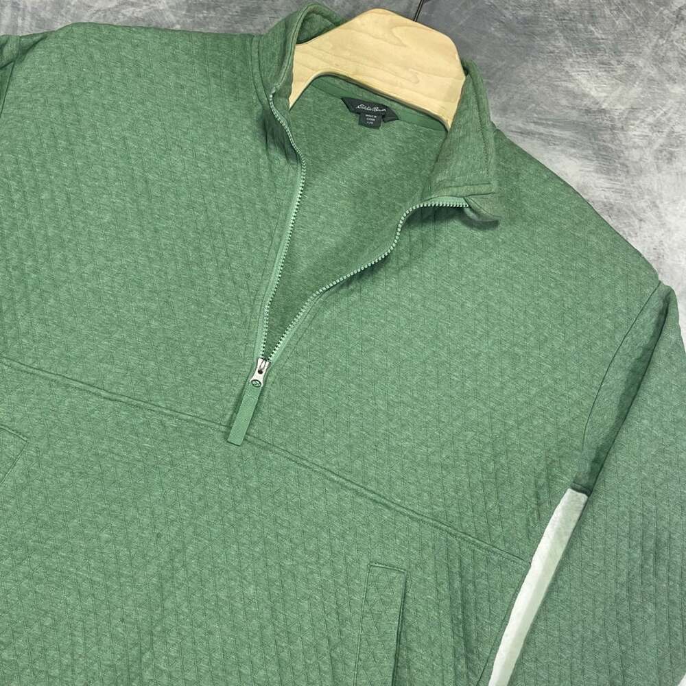 Eddie Bauer Quilted Quarter Zip Pullover Size L Green